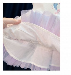 Платье детское, с коротким рукавом, принт "Русалочка", цвет белый/фиолетовый