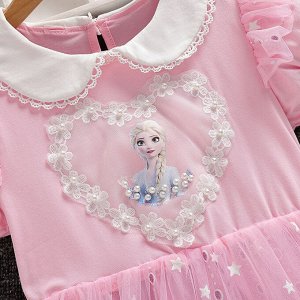Платье детское, с коротким рукавом и белым воротником, принт "Эльза ("Холодное сердце")", цвет розовый