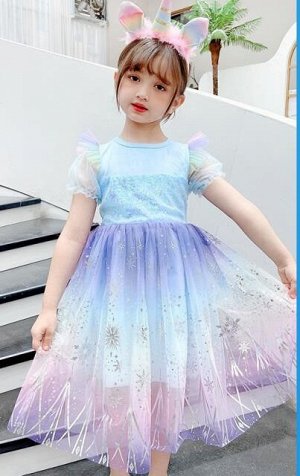 Платье детское, с коротким рукавом, цвет голубой