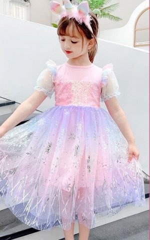 Платье детское, с коротким рукавом, цвет розовый
