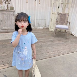 Платье-футболка, детское, с коротким рукавом, принт "Эльза ("Холодное сердце")", цвет голубой