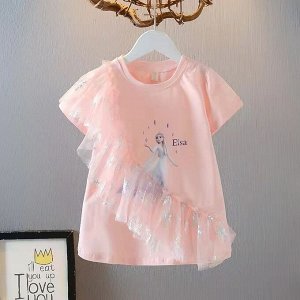 Платье-футболка, детское, с коротким рукавом, принт "Эльза ("Холодное сердце")", цвет розовый