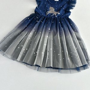 Платье детское, с коротким рукавом, принт "Единорог", цвет темно-синий