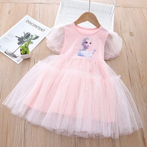 Платье детское, с коротким рукавом, принт "Эльза ("Холодное сердце")", цвет розовый