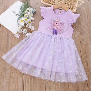 Платье детское, с коротким рукавом, принт "Эльза ("Холодное сердце")", цвет фиолетовый