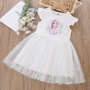 Платье детское, с коротким рукавом, принт "Эльза ("Холодное сердце")", цвет белый