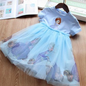 Платье детское, с коротким рукавом, принт "Анна ("Холодное сердце")", цвет голубой