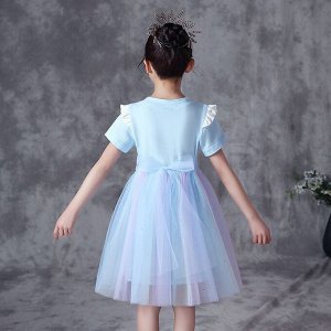 Платье детское, с коротким рукавом, принт "Крылатый единорог", цвет голубой