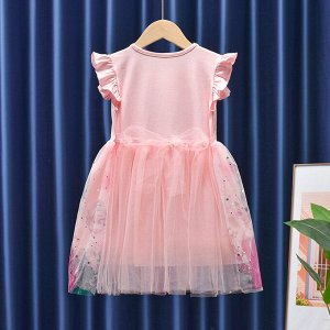 Платье детское, с коротким рукавом, принт "Холодное сердце", цвет розовый