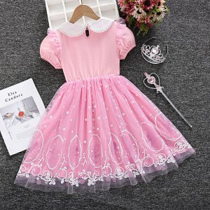 Платье детское, с коротким рукавом, принт "Зайка в сердечке", цвет розовый