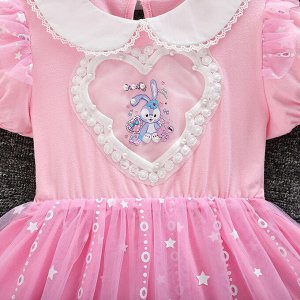 Платье детское, с коротким рукавом, принт "Зайка в сердечке", цвет розовый