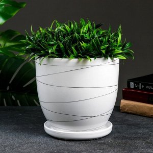 Горшок цветочный с поддоном 4,7 л, белый, керамика, "Магнолия" (М)