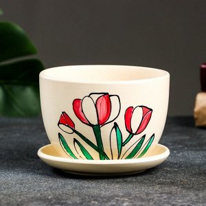Горшок цветочный "Тюльпаны" разноцветный, 0,5 л