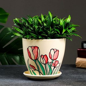 Горшок цветочный "Тюльпаны" разноцветные, 1,4 л