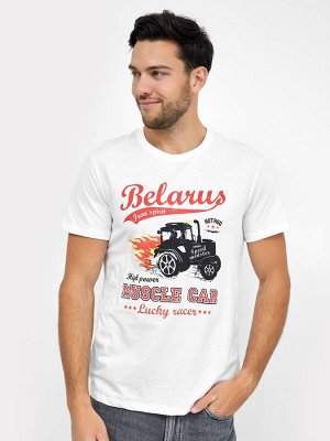 Хлопковая белая футболка с изображением трактора и рекламных вывесок