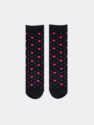 Детские носки черного цвета в розовое сердечко (1 упаковка по 5 пар)