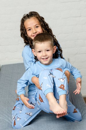 ivdt37 Пижама детская с брюками длинный рукав с принтом ТРИ МЕДВЕДЯ