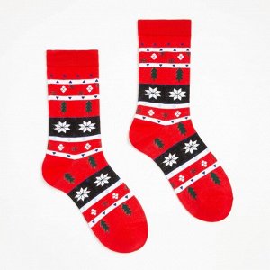 Носки женские «Елочки и снежинки», цвет красный, размер 36-39