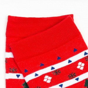 Носки женские «Елочки и снежинки», цвет красный, размер 36-39