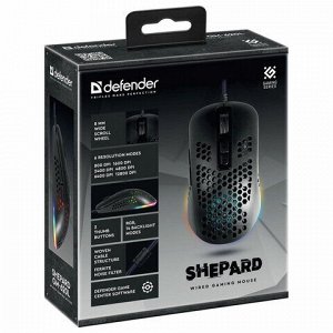 Мышь проводная игровая DEFENDER Shepard GM-620L, USB, 6 кнопок + 1 колесо-кнопка, оптическая, чёрная, 52620