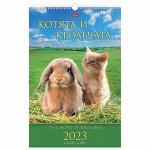 Календарь на гребне с ригелем, 2023 г., 30х45 см, ЛЮКС, &quot;Котята и крольчата&quot;, HATBER, 12Кнп3гр_27121