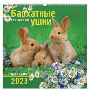 Календарь на гребне с ригелем, 2023 г., 45х45 см, КАРЕ, "Бархатные ушки", HATBER, 12Кнп3гр_27151