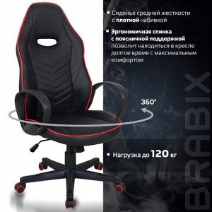 Кресло компьютерное BRABIX "Flame GM-004", экокожа, черное/красное, 532499