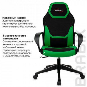Кресло компьютерное BRABIX "Alpha GM-018", ткань/экокожа, черное/зеленое, 532639, GM-018_532639