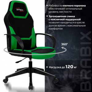 Кресло компьютерное BRABIX "Alpha GM-018", ткань/экокожа, черное/зеленое, 532639, GM-018_532639