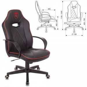 Кресло компьютерное Zombie VIKING XS, экокожа, черное/красное, 1443134