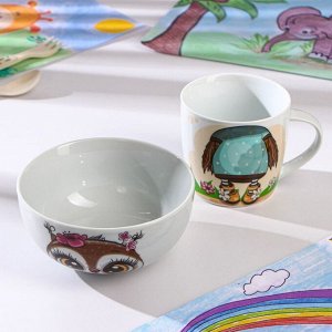 Набор детской посуды из керамики Доляна «Совенок», 2 предмета: кружка 230 мл, миска 400 мл