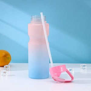 Бутылка для воды Доляна «Градиент», с трубочкой, 700 мл, 25*7*8 см, розовая/голубая