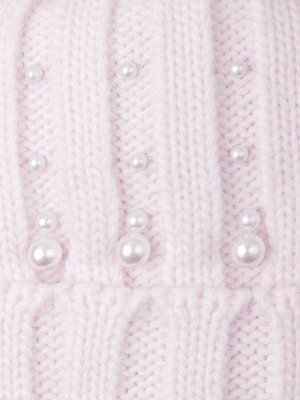 Шапка вязаная детская с помпоном, жемчуг россыпью + шарф с помпоном, пудрово-розовый
