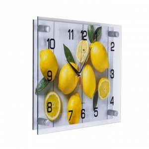 Часы настенные: Кухня, "Лимоны на столе", бесшумные, 25 x 35 см