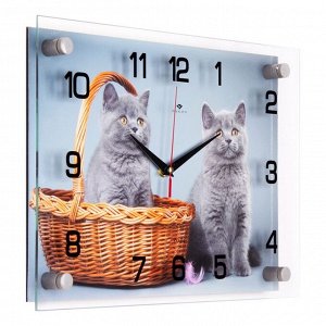 Часы настенные, серия: Интерьер, "Котята", плавный ход, 25 х 35 см