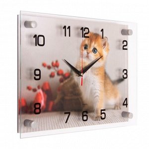 Часы настенные, серия: Интерьер, "Золотой котенок", плавный ход, 25 х 35 см