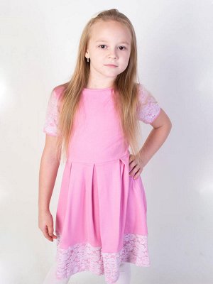 Розовое платье для девочки с гипюром Цвет: розовый