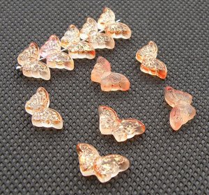 Бусины стеклянные Бабочки оранжевые 8х15х4 мм. Цена за 1 шт.