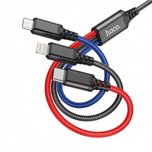 USB кабель 3в1 Hoco X76 to Micro+Type-C+Lightning (триколор)