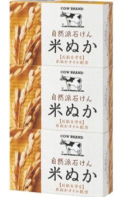 Мыло туалетное COW BRAND "Natural Soap" натуральное с маслом рисовых отрубей (3шт х100г), 300г