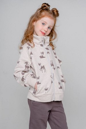 Куртка для девочки Crockid КР 301885 бежевый меланж, оленята к353