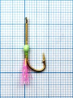 Крючок-муха на зубаря, навагу JpFishing Kirby Whisk-2 №8 gold (1шт, glow/pink UV)