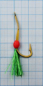 Крючок-муха на зубаря, навагу JpFishing Ryusen Douski-1 №16 gold (1шт, red/green UV Glow)