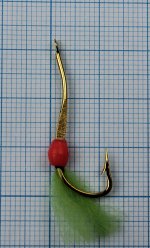 Крючок-муха на зубаря, навагу JpFishing Ryusen Douski-3 №16 gold (1шт, red/L.green UV Glow)