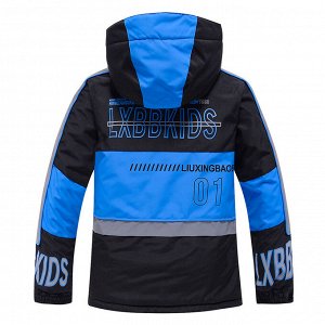 Детская лыжная куртка для мальчика с надписями, цвет черный/синий