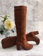Сапоги женские зимние из экозамши на каблуке