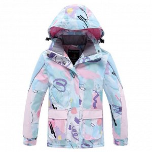 Детская лыжная куртка с абстрактным принтом, цвет голубой