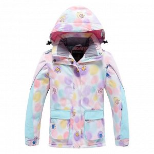 Детская лыжная куртка с абстрактным принтом, цвет розовый/голубой