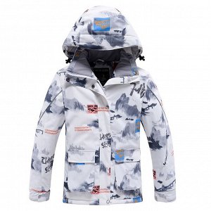 Детская лыжная куртка с абстрактным принтом, цвет белый