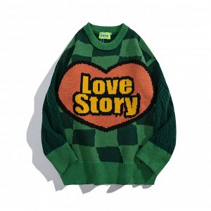 Свитер унисекс, надпись "Love story", цвет зеленый